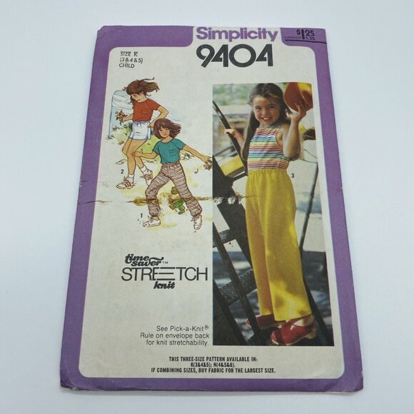 Simplicity 9404 Child's Pullover Top Tank Top Pull On Pants Shorts Size 3 4 5 - Picture 5 of 5